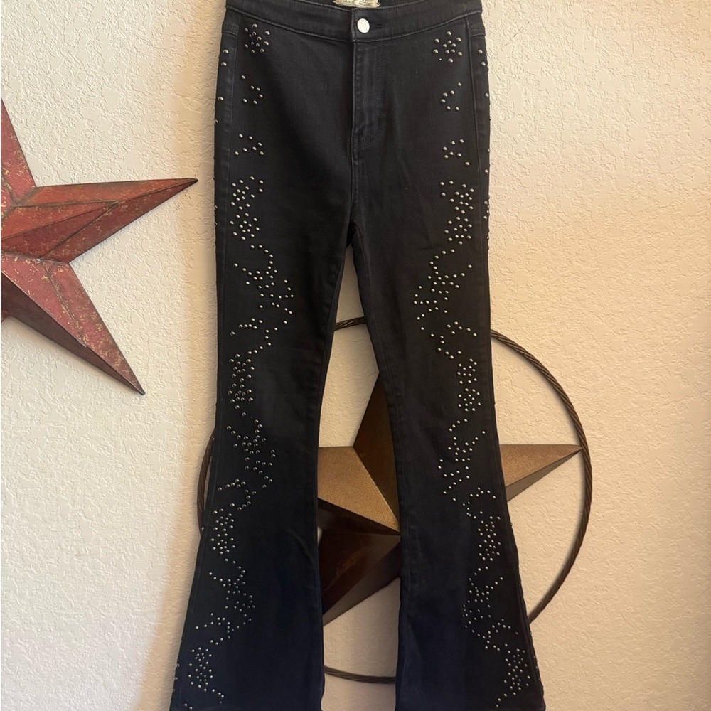 Free People Black Studded Flare Pants Size 25 - Picture 3 of 8